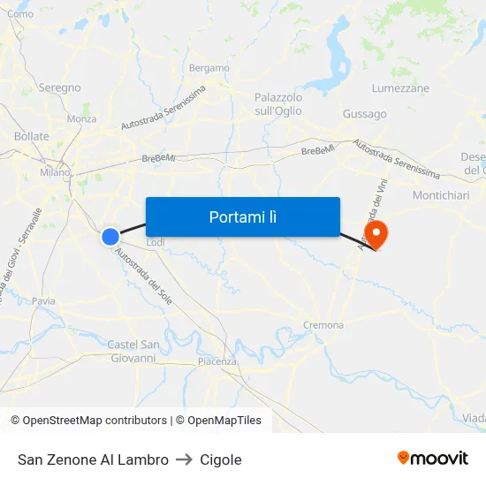 San Zenone Al Lambro to Cigole map