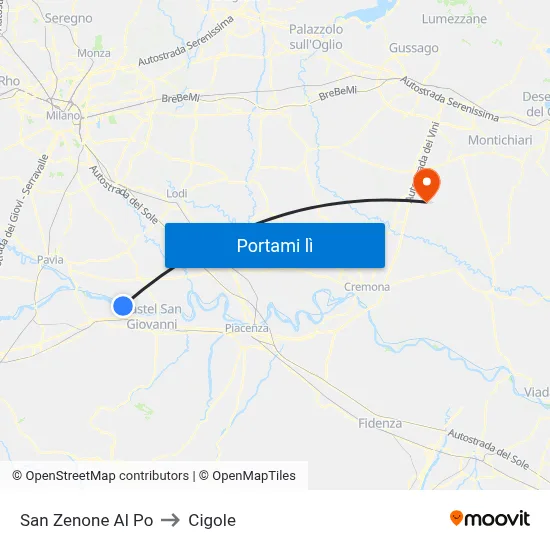 San Zenone Al Po to Cigole map