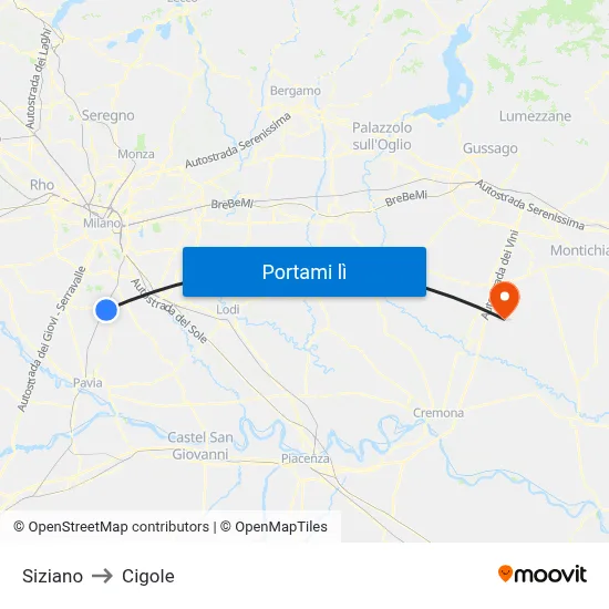 Siziano to Cigole map