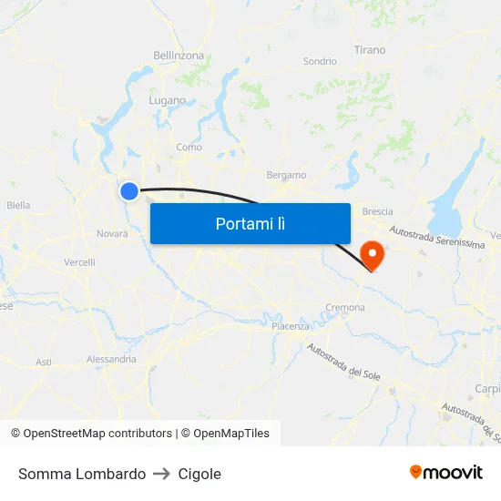Somma Lombardo to Cigole map