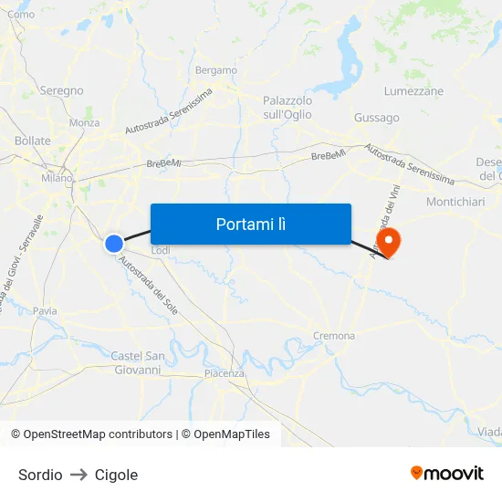 Sordio to Cigole map