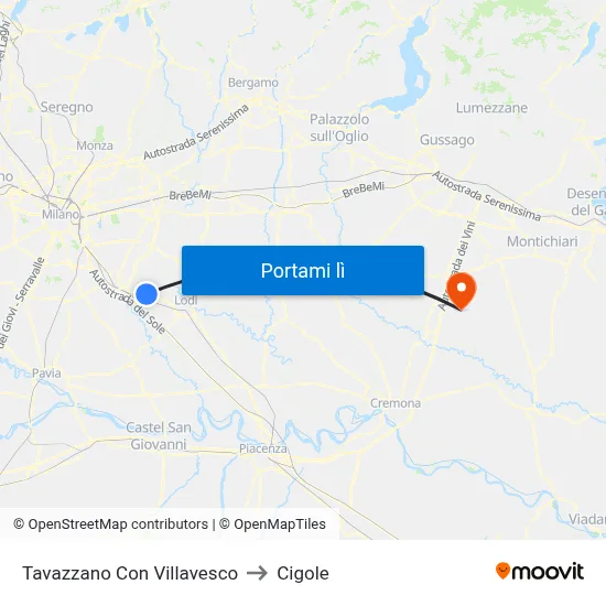 Tavazzano Con Villavesco to Cigole map