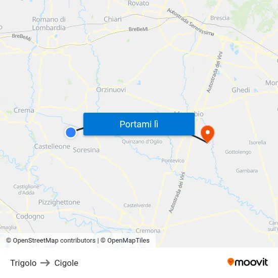 Trigolo to Cigole map