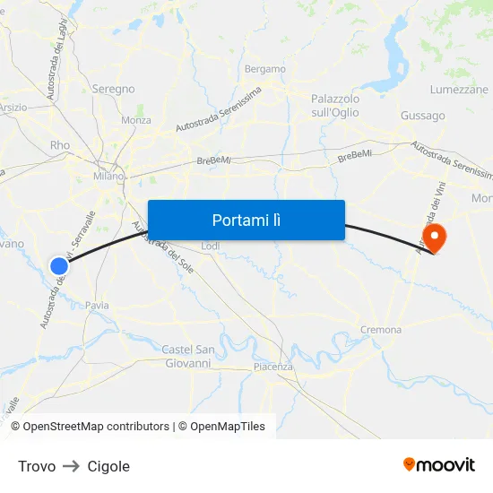 Trovo to Cigole map