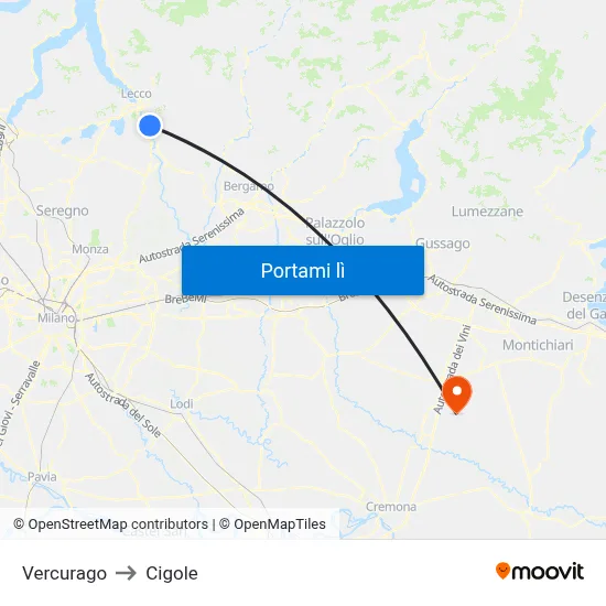 Vercurago to Cigole map