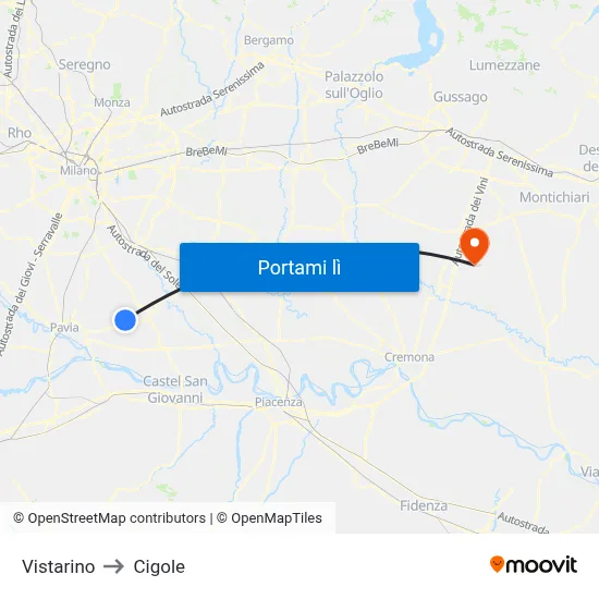 Vistarino to Cigole map