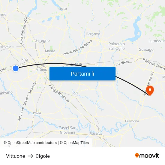 Vittuone to Cigole map