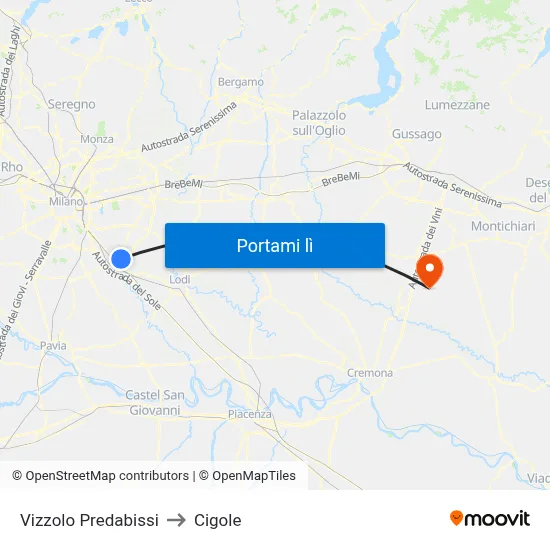 Vizzolo Predabissi to Cigole map