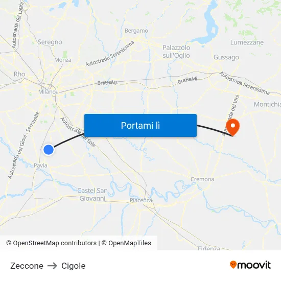 Zeccone to Cigole map