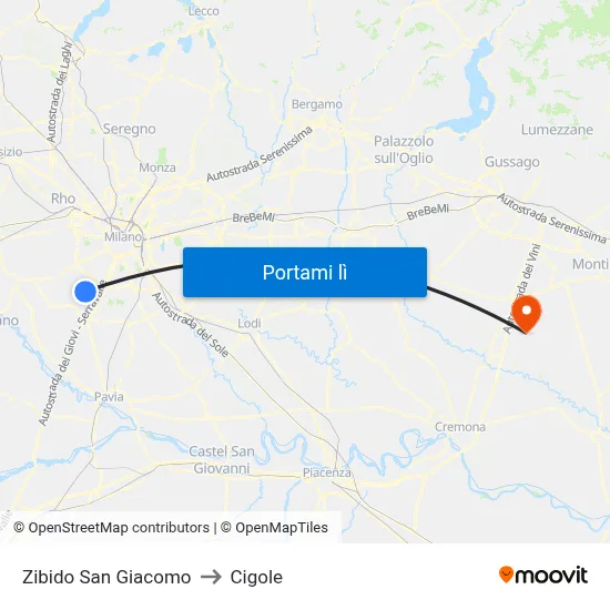 Zibido San Giacomo to Cigole map