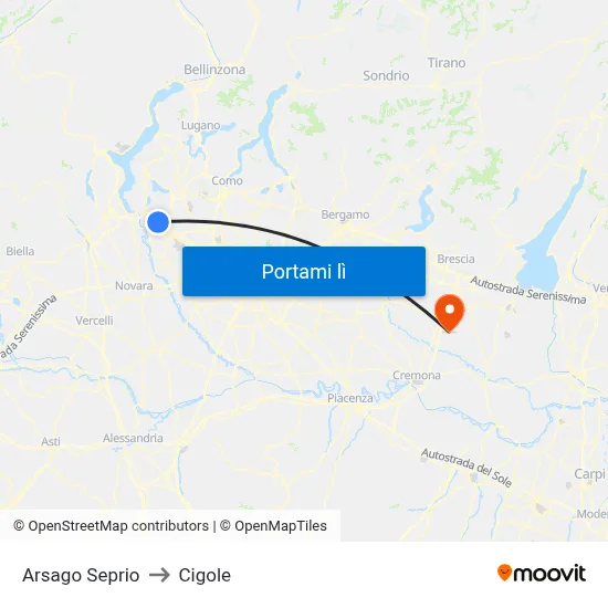 Arsago Seprio to Cigole map