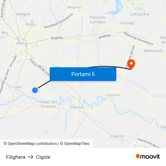 Filighera to Cigole map