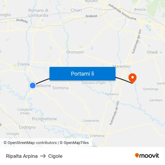 Ripalta Arpina to Cigole map