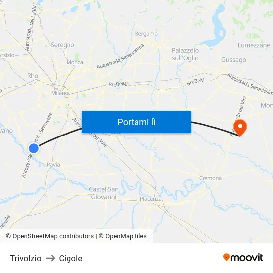 Trivolzio to Cigole map
