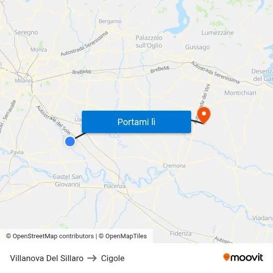 Villanova Del Sillaro to Cigole map