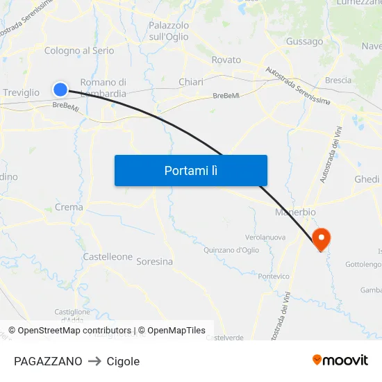 PAGAZZANO to Cigole map