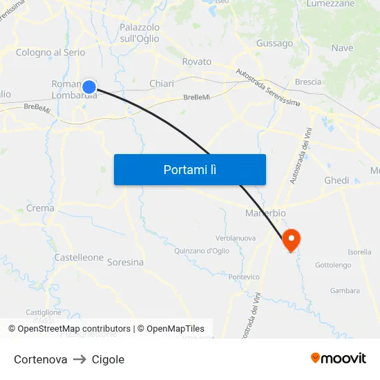 Cortenova to Cigole map