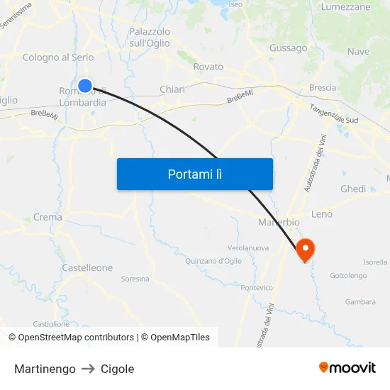 Martinengo to Cigole map