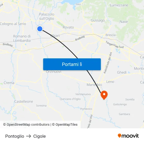 Pontoglio to Cigole map