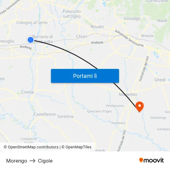 Morengo to Cigole map