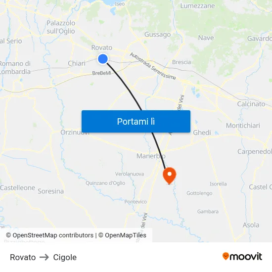 Rovato to Cigole map