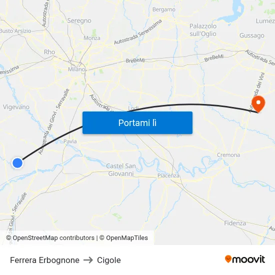 Ferrera Erbognone to Cigole map