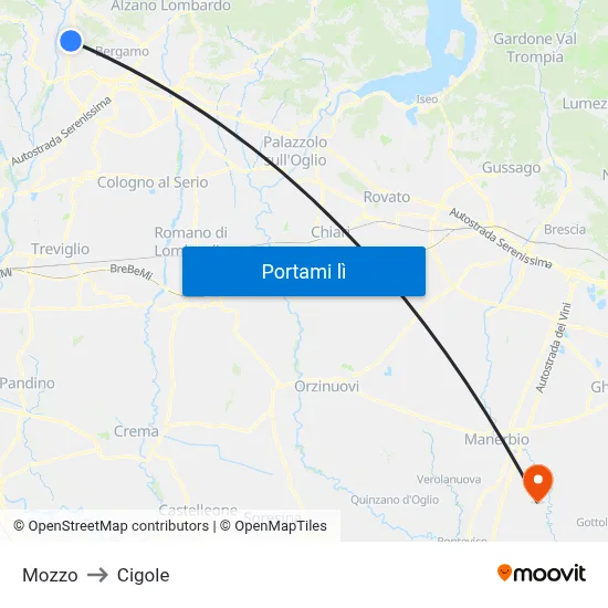 Mozzo to Cigole map