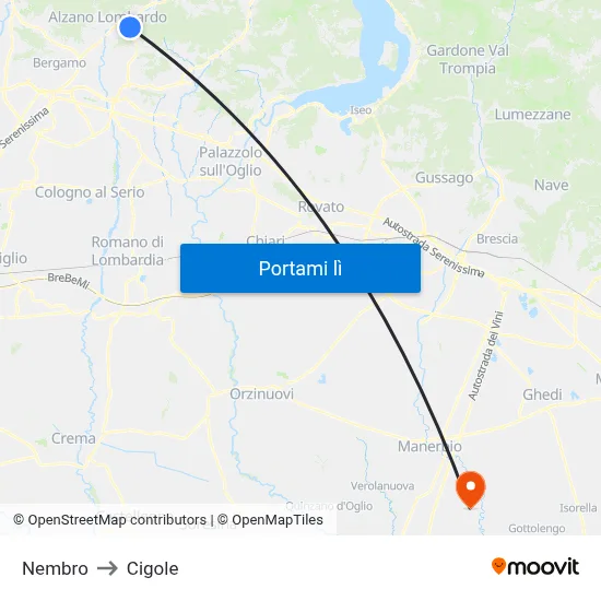 Nembro to Cigole map