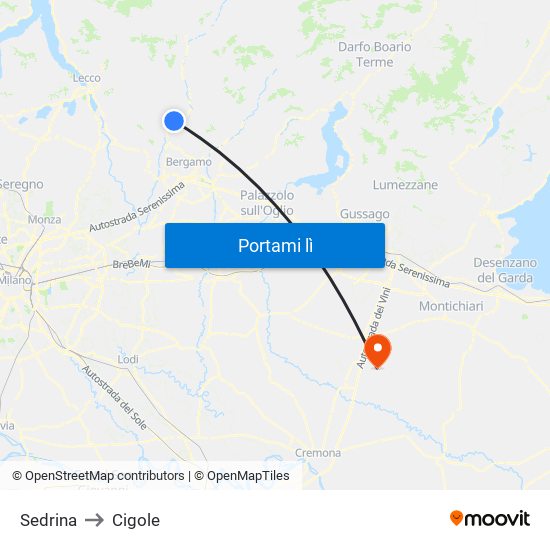 Sedrina to Cigole map