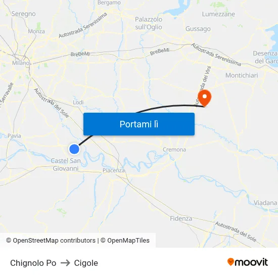 Chignolo Po to Cigole map
