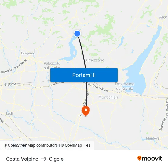 Costa Volpino to Cigole map