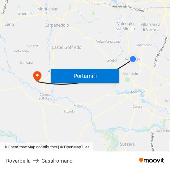 Roverbella to Casalromano map