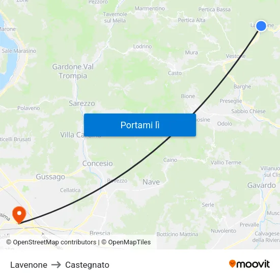 Lavenone to Castegnato map