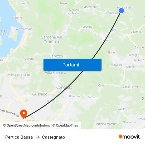Pertica Bassa to Castegnato map