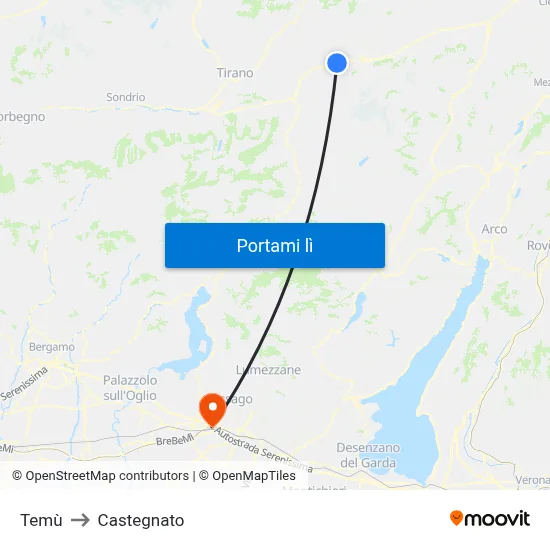 Temù to Castegnato map