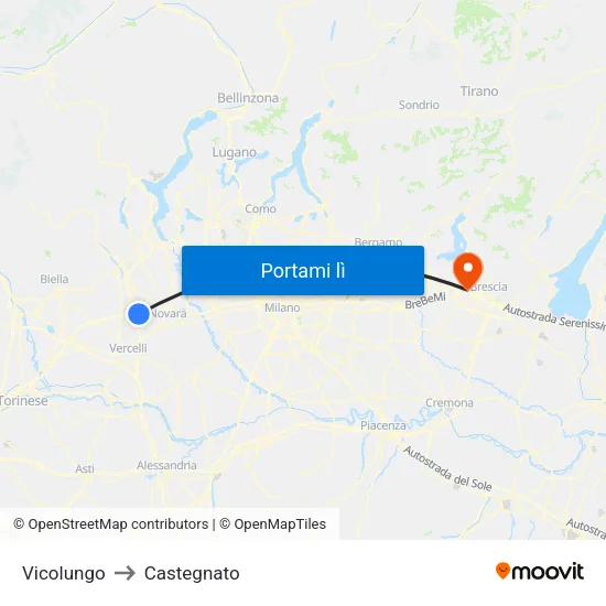 Vicolungo to Castegnato map