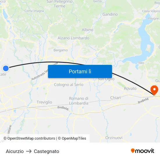 Aicurzio to Castegnato map