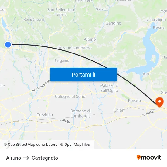 Airuno to Castegnato map