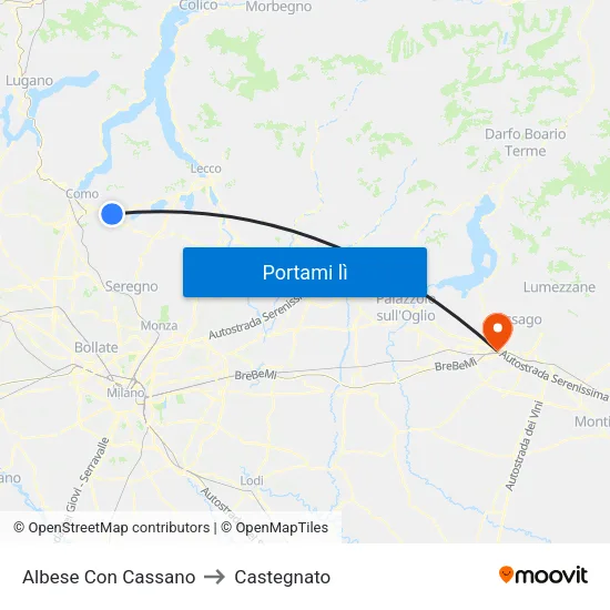 Albese Con Cassano to Castegnato map