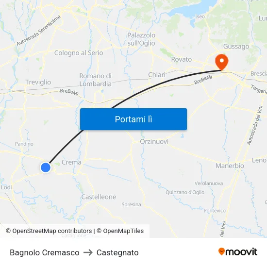 Bagnolo Cremasco to Castegnato map