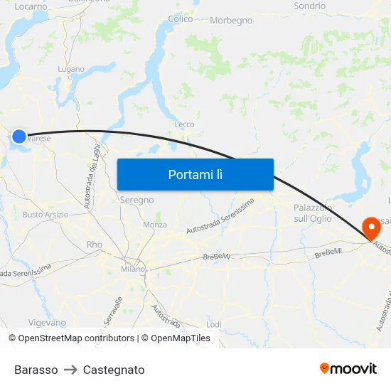 Barasso to Castegnato map