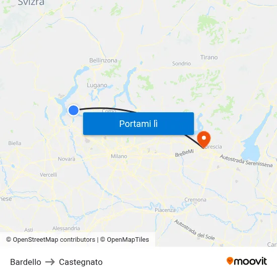 Bardello to Castegnato map