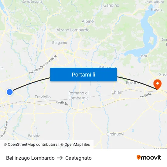 Bellinzago Lombardo to Castegnato map