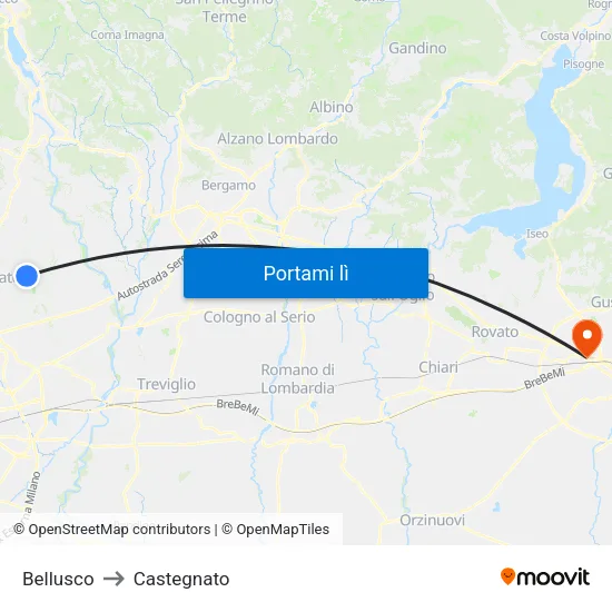 Bellusco to Castegnato map