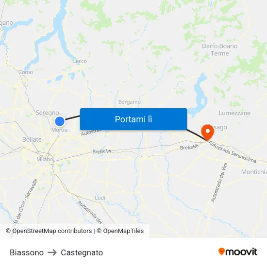 Biassono to Castegnato map