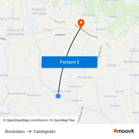 Bordolano to Castegnato map
