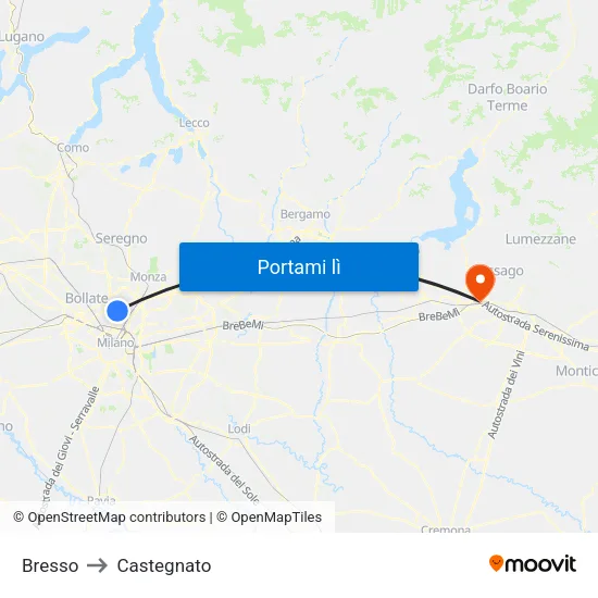 Bresso to Castegnato map