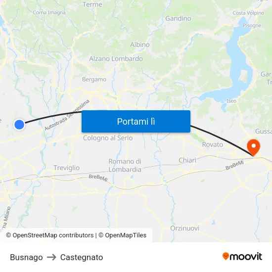 Busnago to Castegnato map