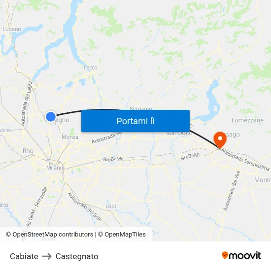 Cabiate to Castegnato map