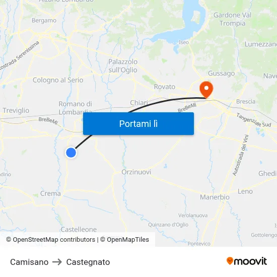 Camisano to Castegnato map